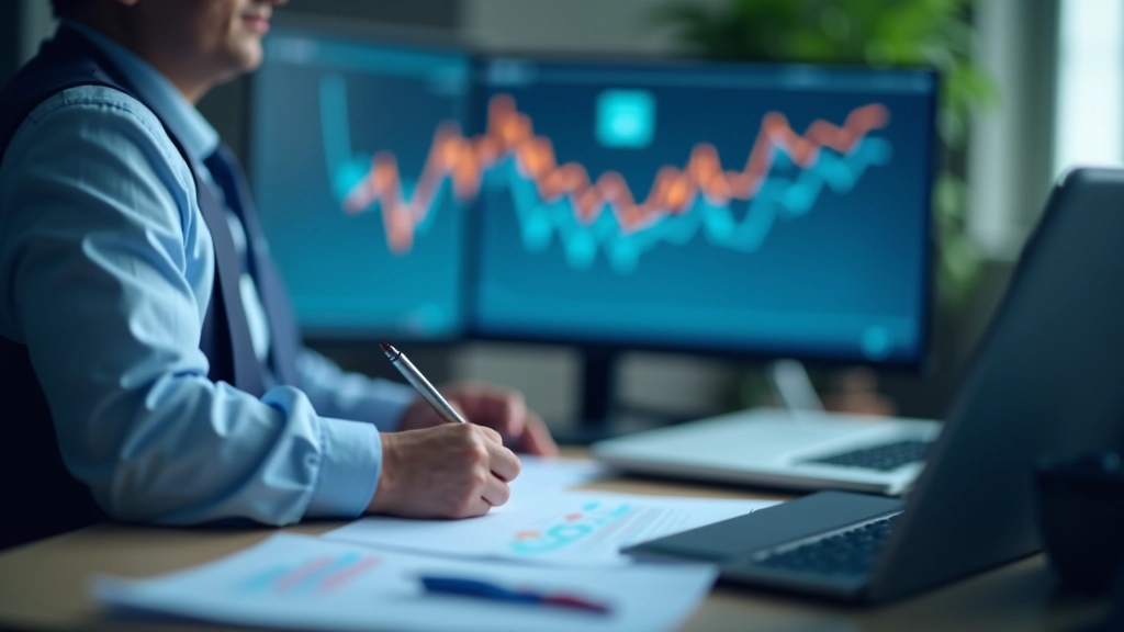 Modern office with economic data displayed on screens