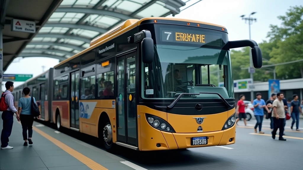 Modern public transportation bus or train in Malaysia, showing modern transit infrastructure and passenger service
