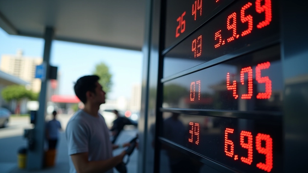 Digital display board showing fuel price fluctuations and market trends, modern financial visualization